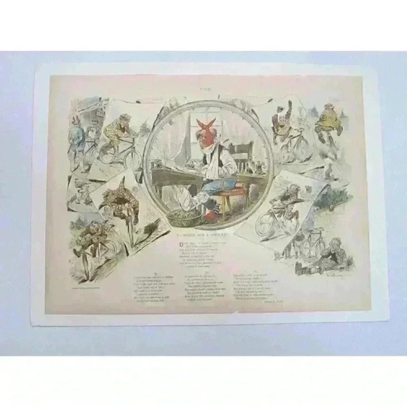 Art Print Bicycle Cartoon JS Pughe Hub Sprocket Puck Magazine Antique 1897 - Picture 11 of 12
